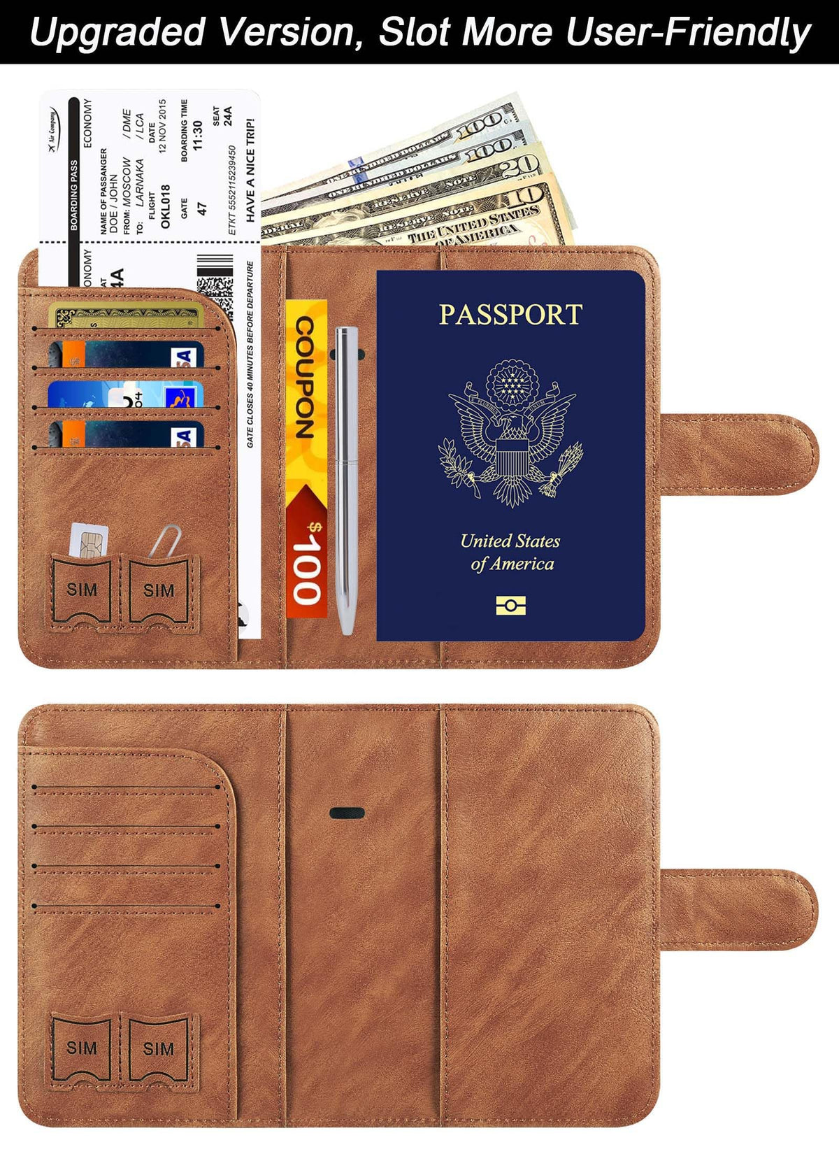 Passport Holder Cover Wallet Travel Essentials Leather Rfid Blocking Case Vacation Luggage Must Haves Travel Accessories for Men Women (120#Brown)