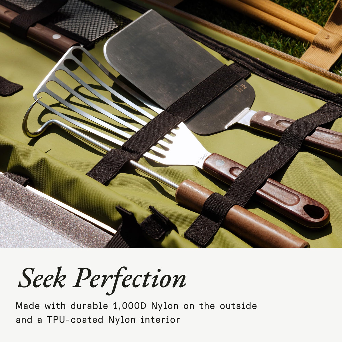 Made In Cookware - Griddle Utility Bag - Fits 2-Burner Carbon Steel Griddle - Removable Stain-Proof Interior - Luggage Grade Nylon - Camel Exterior and Olive Interior