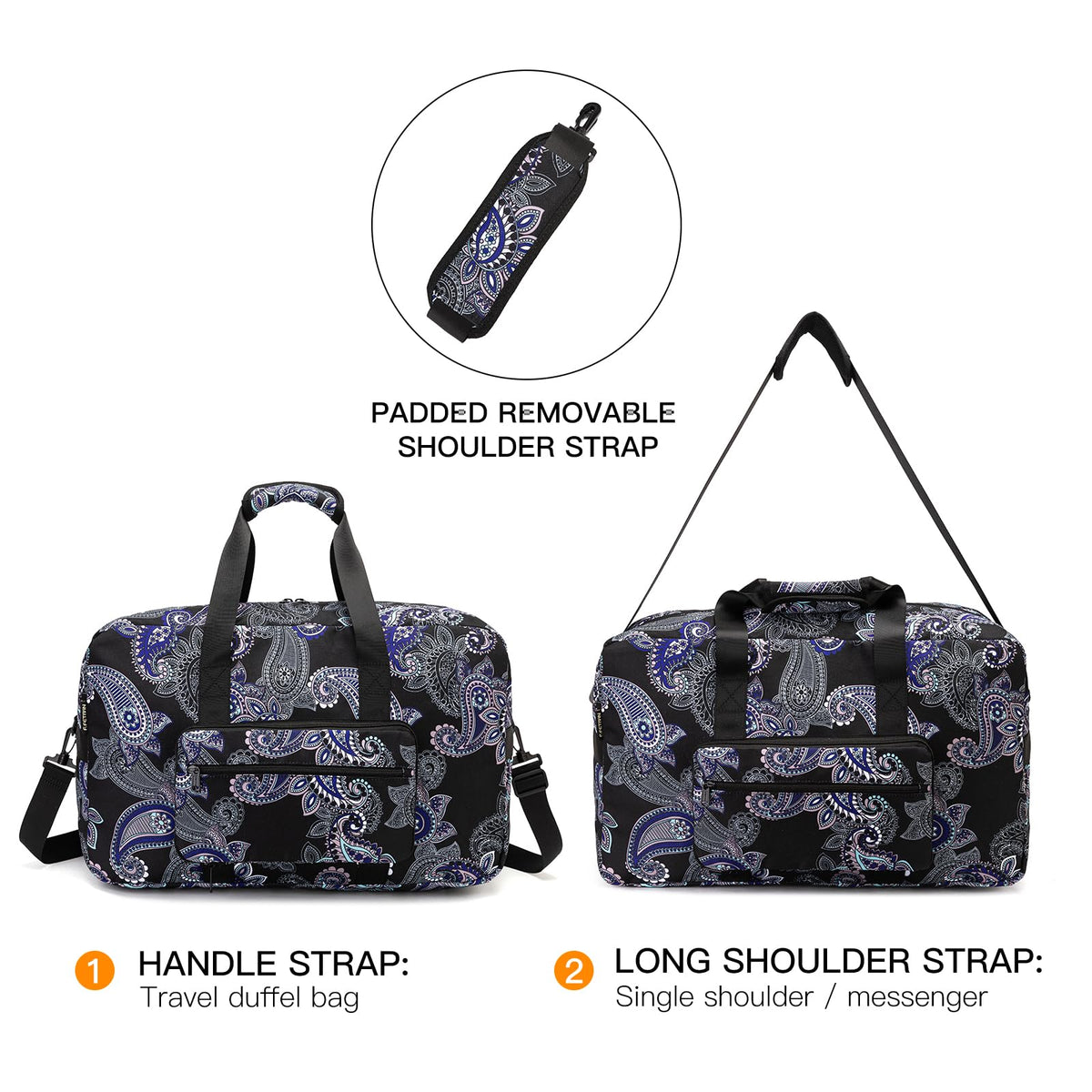 F.FETIVIN Weekender Bag Carry On Travel Duffle Bag Medium Overnight Bag for Women(Black Paisley)