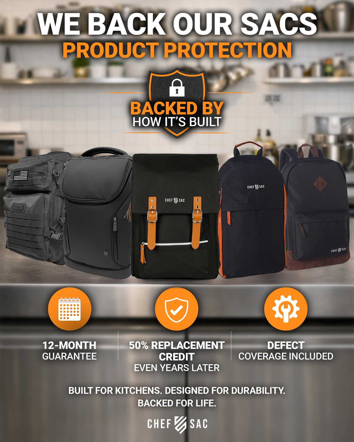 Chef Knife Bag Vintage Backpack VINTAGE, Professional Knife Carrying Case for Chefs & Culinary Students, 30+ Pockets, Holds 10" Knives, Water-Resistant 600D Material (Black)