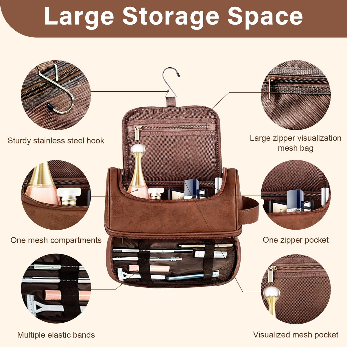Sparklove Personalized Gifts for Men -Personalized Initial Toiletry Bag with Laser Engraved Monogram - Leather Travel Kit Shaving Organizer - Unique Present for Him, Husband, Boyfriend, Dad