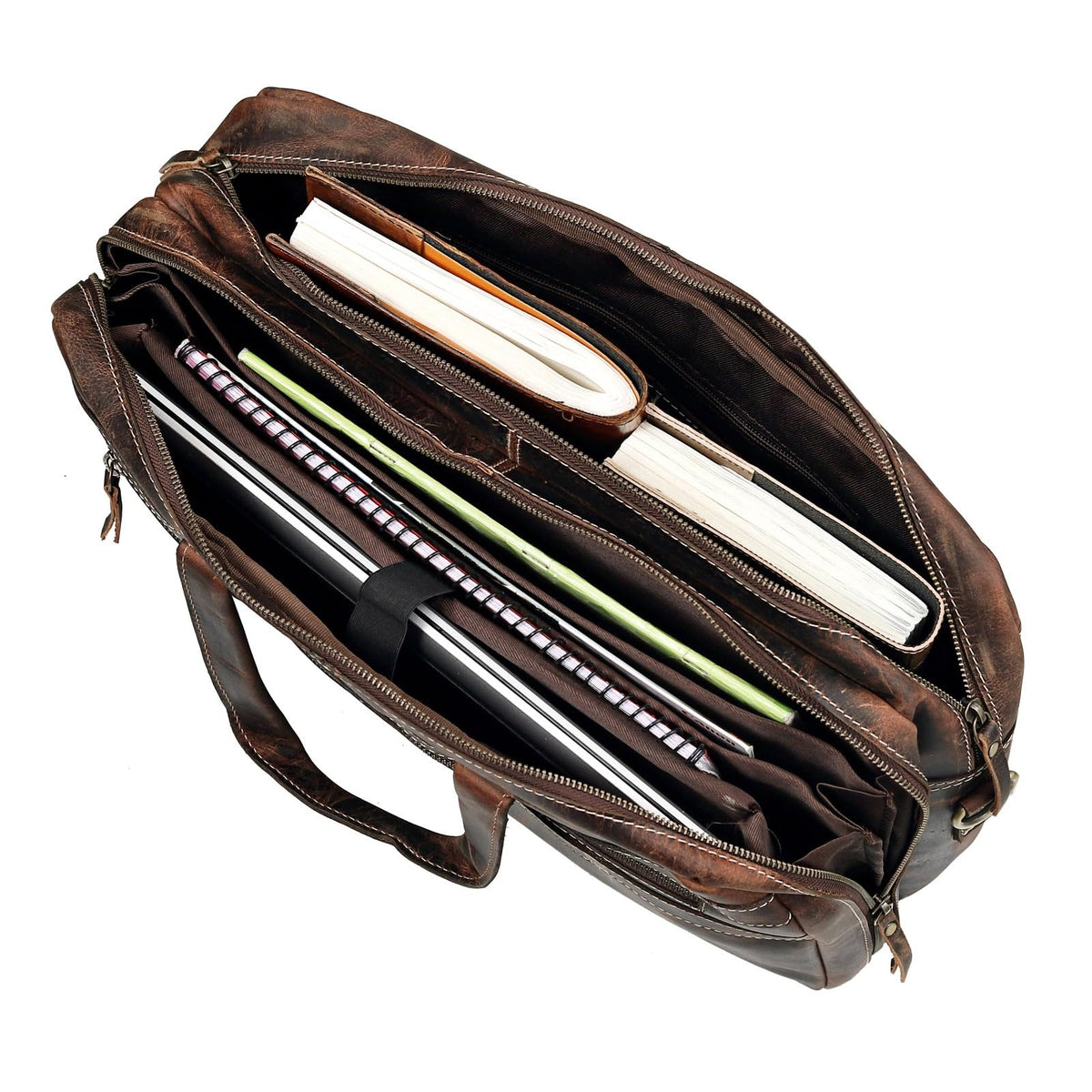 Full Grain italian Leather Briefcase for Men Top Choice Gifts Handcrafted Laptop Bag with Multiple Compartments (Brown, 16 inch)