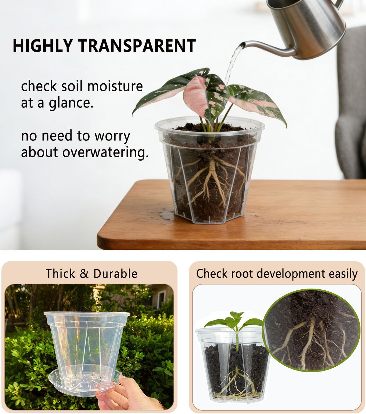 RZOIKZOI 12-Pack Thick Clear Nursery Pots(4/5/5.5/6.3 Inch) – Transparent Plastic Plant Pots with Drainage Holes & 12 Labels, Assorted Sizes for Seed Starting, Succulents, Indoor Outdoor Use