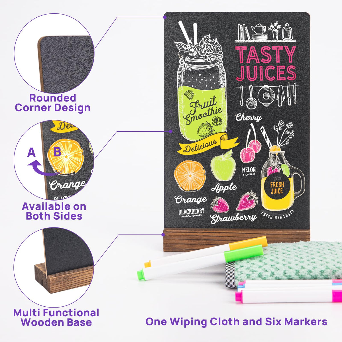 JEFURE 6Pcs Tabletop Chalkboard Sign, 7.8x5 Inch Double-Sided Message Boards, Blackboard with Base Stands for Coffee Shop, Restaurant, Home, Bar