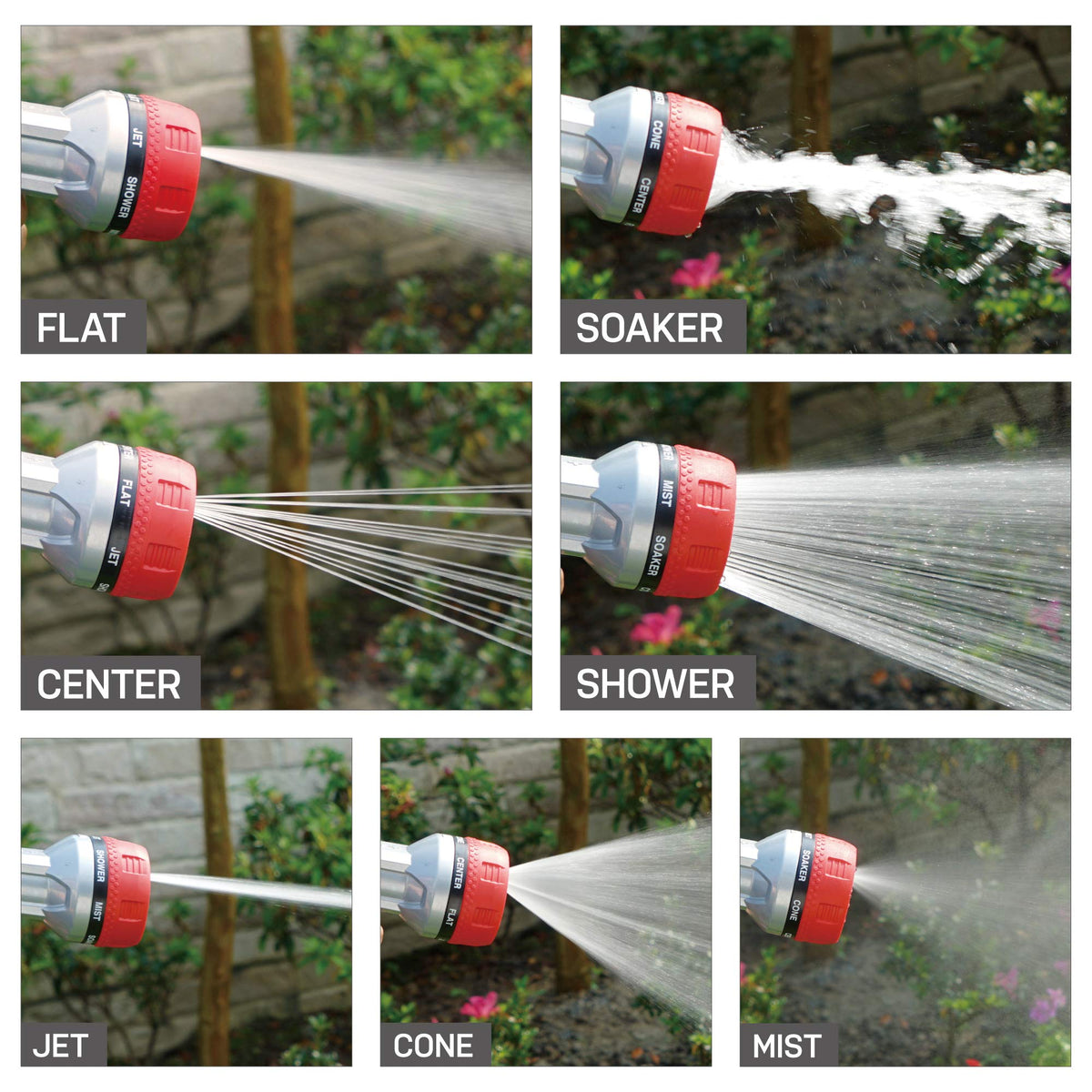 Eden 94805 Metal Thumb Control Heavy Duty Garden Hose Nozzle, High Pressure Water Sprayer W/ 7 Adjustable Patterns, W/Quick Connect Set for Plants, Lawn, Garden