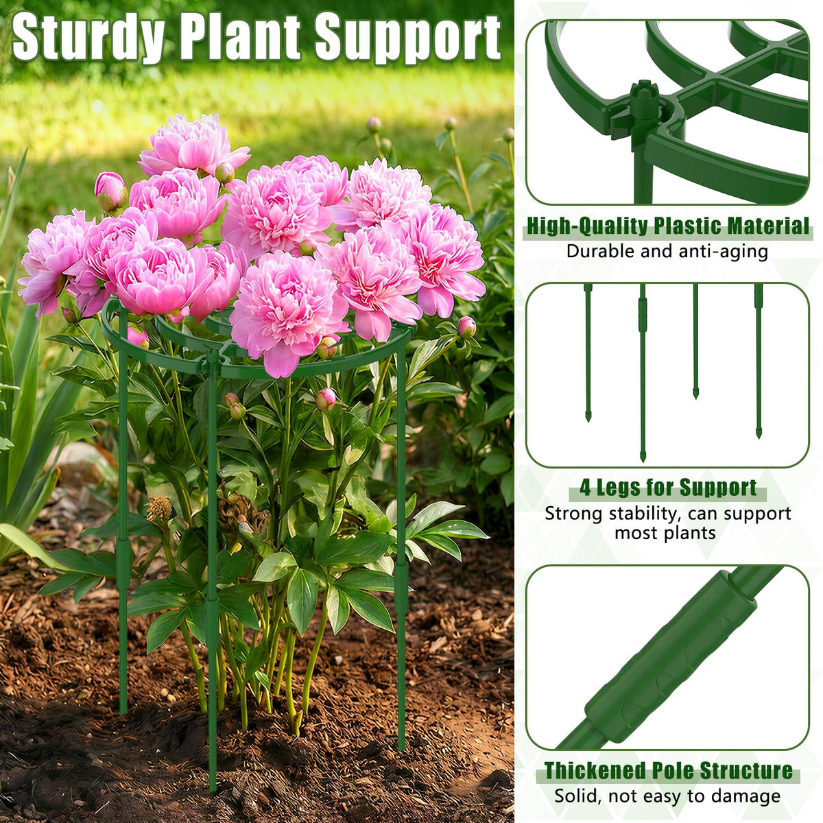 8 Pack Peony Cages and Supports, 11.8" D x 25" H Plant Supports for Outdoor Plants, Peony Support Cage Flower Support Rings, Plant Support Ring for Rose Tomato Hydrangea Strawberry