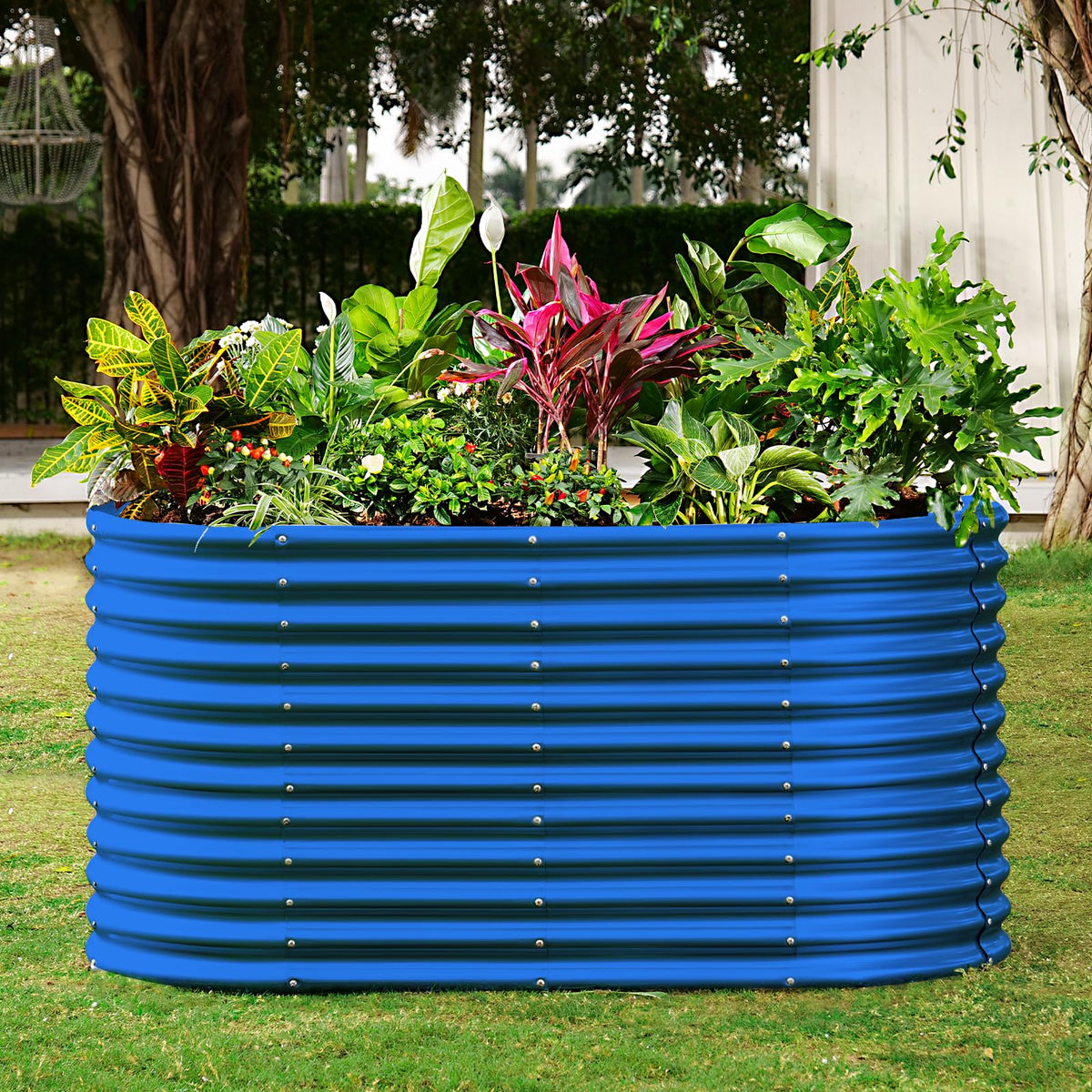 Land Guard 6x3x3ft Oval Galvanized Raised Garden Beds, Large-Capacity Metal Planter Box Outdoor, Durable Deep Raised Garden Bed 3ft Tall, Raised Beds for Gardening Vegetables, Royal Blue