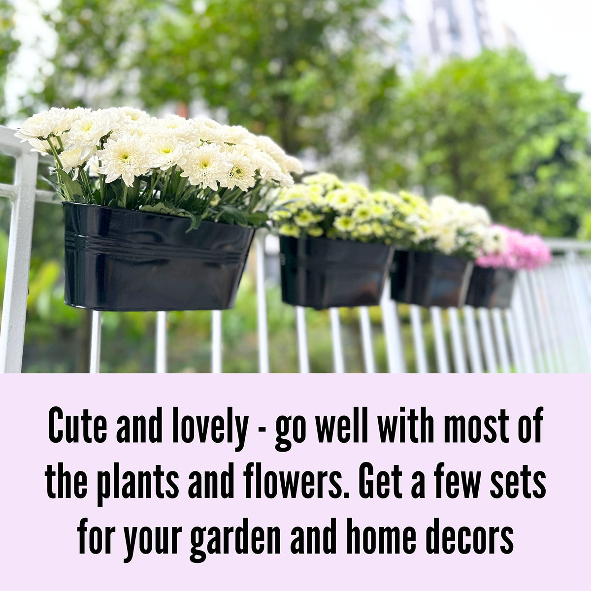 LaLaGreen Bundle- 10 Pack, 6 Inch + 10 Pack, 11.8 Inch Black Metal Pot Wall Mount Window Hanging Plant Box Bucket with Hook Farmhouse Style Outdoor Garden Railings Balcony Deck Porch Patio Boho Decor