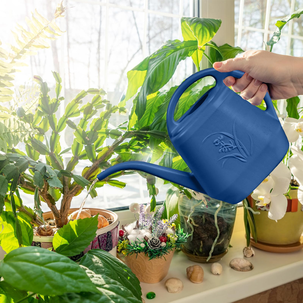 TTAOE GN Grip Watering Can - for Home Plant Garden - 1 Gallon - Navy Blue