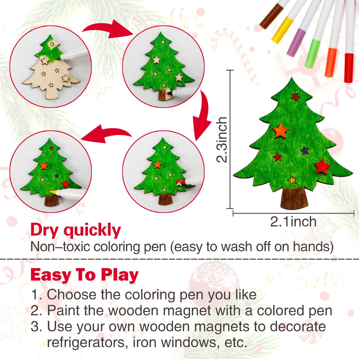 Worgree Christmas Crafts for Kids, 36pcs DIY Wooden Magnets Art Craft Supplies Painting Kit for Boys Girls Ages 4-8 8-12 Xmas Stocking Stuffers Toys Party Favors Gifts Goodie Bag Fillers Holiday Decor