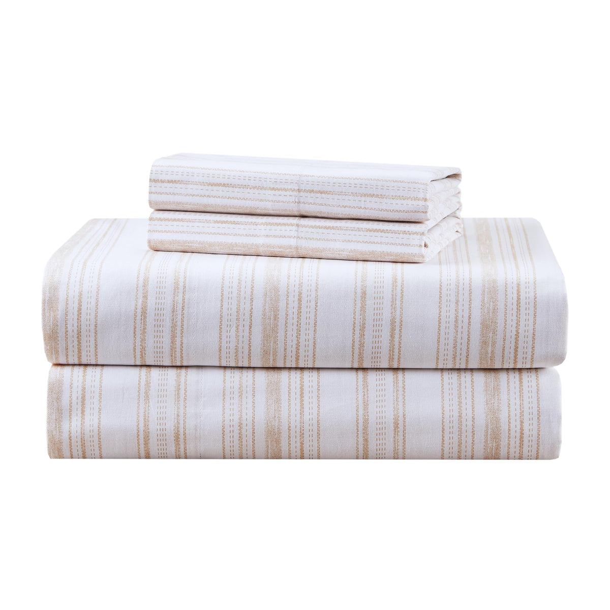 Comfort Spaces 100% Cotton Sheets Full, Breathable, Naturally Cool Cotton Sheets, Cotton Bed Sheets with 14" Elastic Pocket Fits up to 16" Mattress, All Seasons Sheet Set, Good Vibes Taupe 4 Piece
