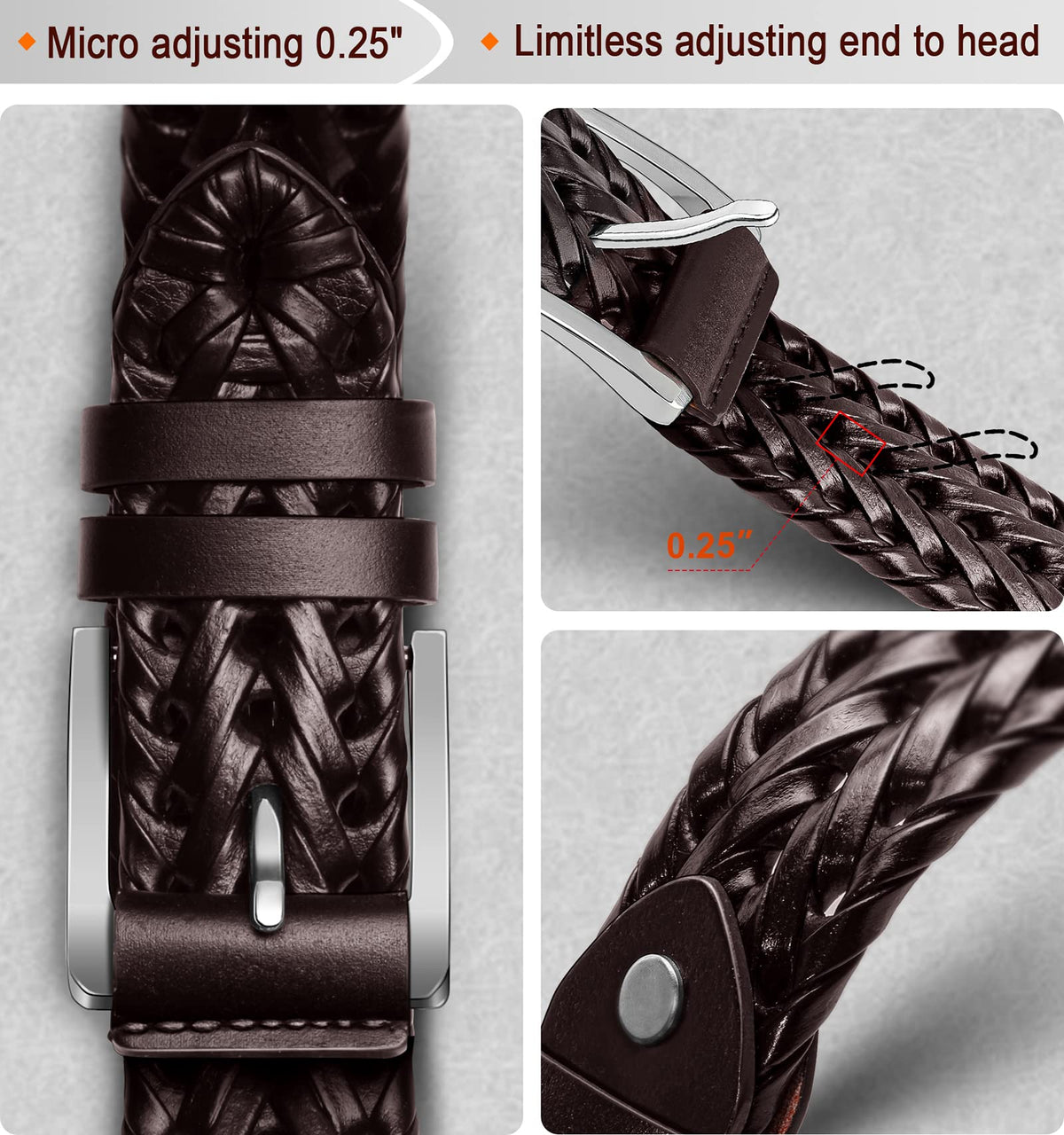 KEMISANT Mens belt 2 Pack, Woven Braided Leather Belt for Men Causal Golf Pants Polo Shirts Matching