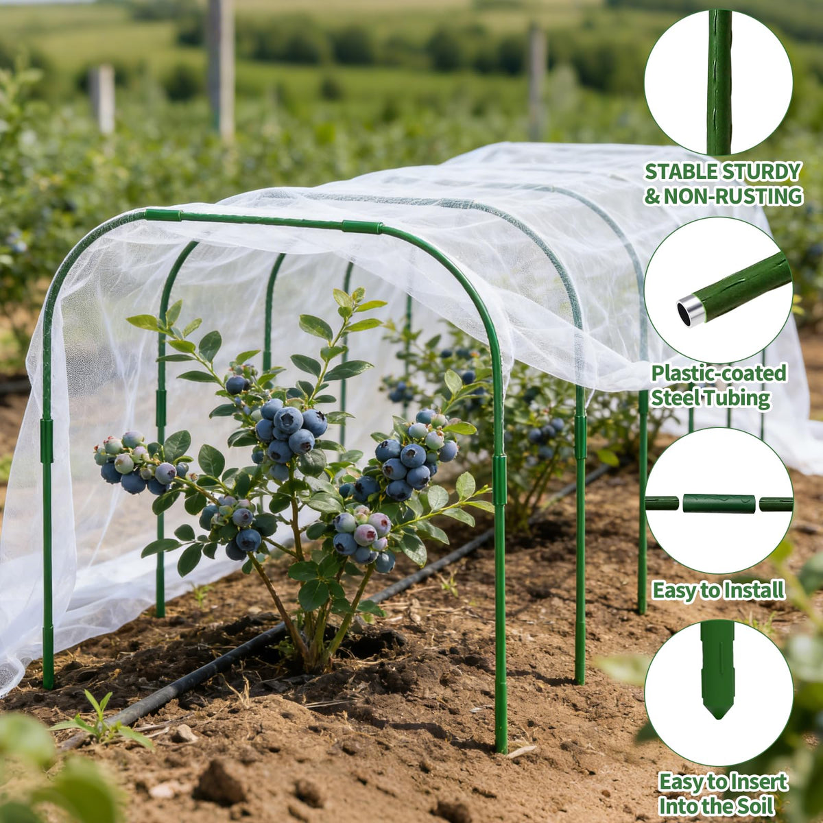 Garden Netting Kit for Raised Bed, 8X20FT Ultra Fine Mesh Netting with 5 Sets Garden Hoops & 15pcs Clips, Reusable Bird Netting for Garden Protection