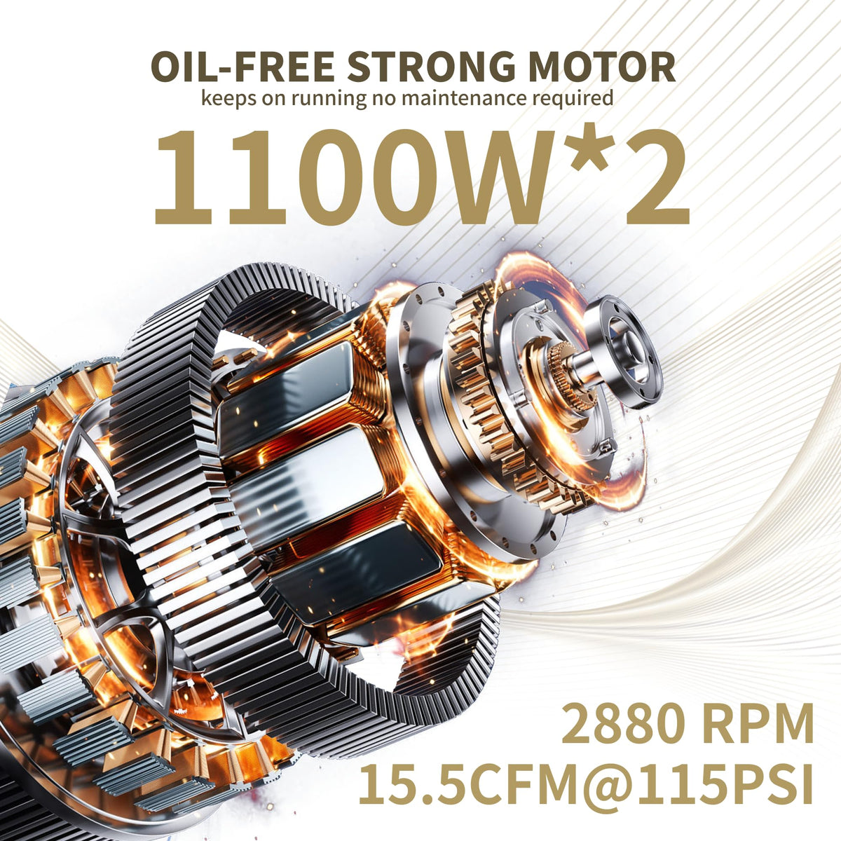 MZB 13.2 Gallon Ultra Quiet Air Compressor 115PSI Steel Tanks 70dB Noise Level Oil Free Air Compressor
