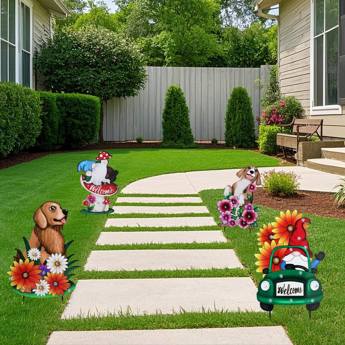 WONDER GARDEN Decorative Garden Stakes - Lighted Mushroom and Gnome Yard Sign Stakes with Flower, Spring Signs for Outdoor, Porch, Yard,Flower Bed Decor
