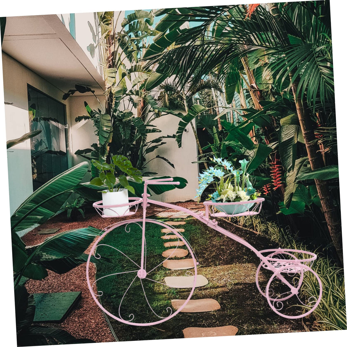 GANAZONO Creative Bicycle Plant Rack Multi-layer Flowerpot Stand for Home and Balcony Removable Iron Shelf Pink for Indoor and Outdoor Use