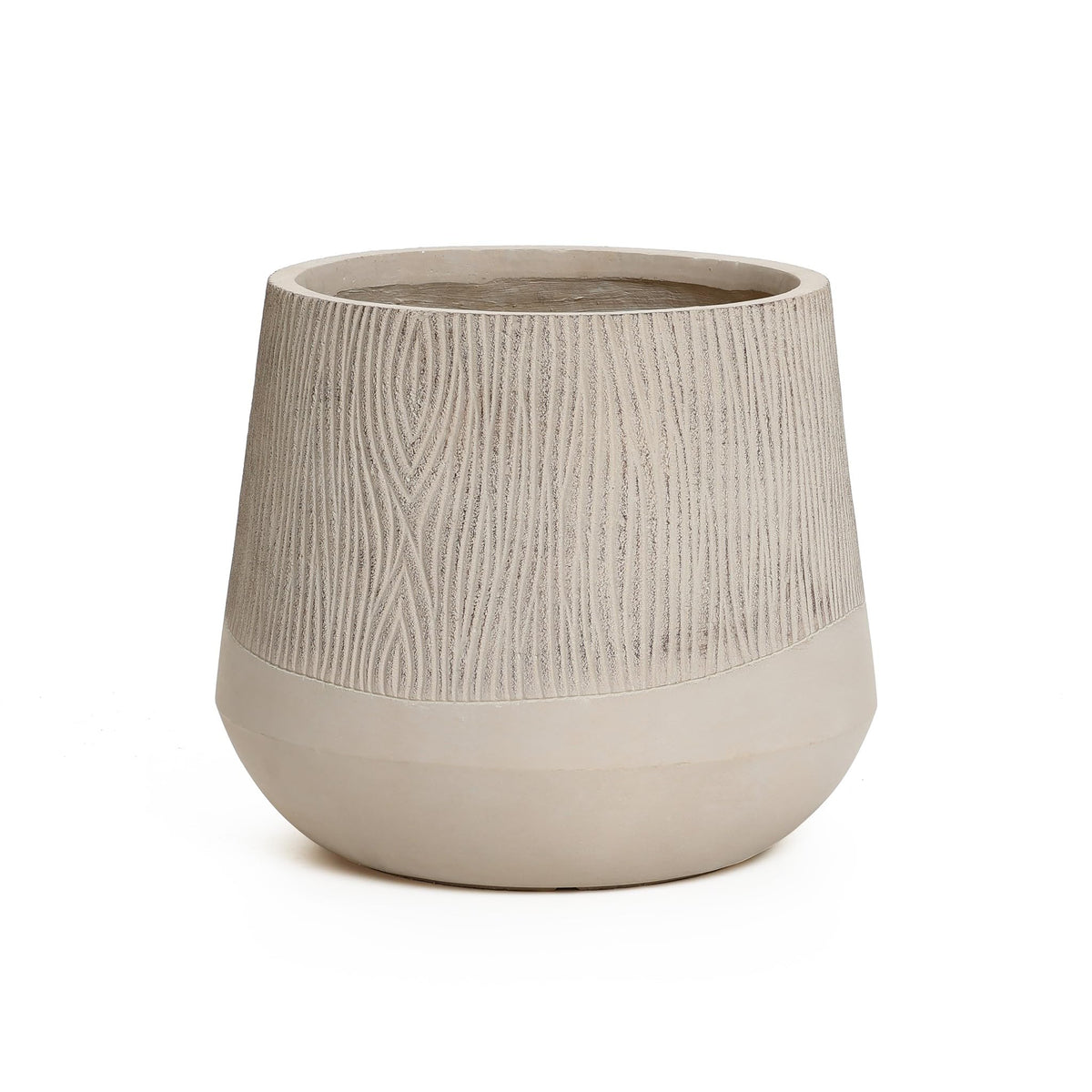 LuxenHome 17" Dia Concrete Round Planter, Large Outdoor Indoor Plant Pot with Drainage Hole and Rubber Plug, Flower Pot for Plants, Blended Tan with Wood Pattern Planter for Home Garden Patio