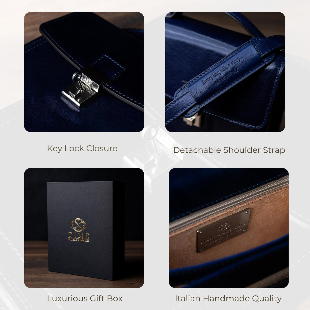 Time Resistance Small Leather Briefcase for Men - Crossbody Bag - Italian Leather Messenger Bag - Gift Box Included