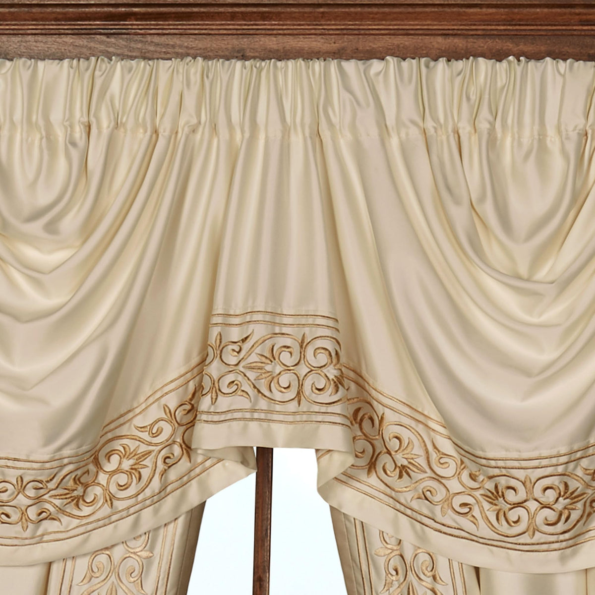 Touch of Class Versailles Window Empire Valance & 84L Curtains, Pearl
