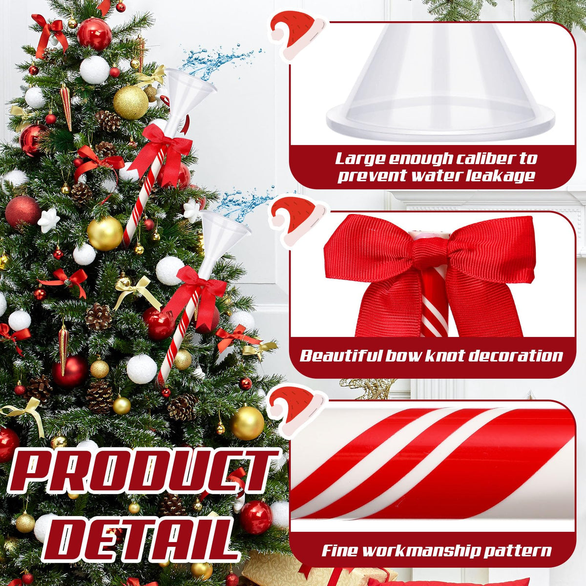 2 Pcs 40 Inch Christmas Tree Watering Funnel Reusable Xmas Tree Funnel Waterer Red and White Striped Christmas Watering System Longer Spout Xmas Device for Indoor and Outdoor Plants