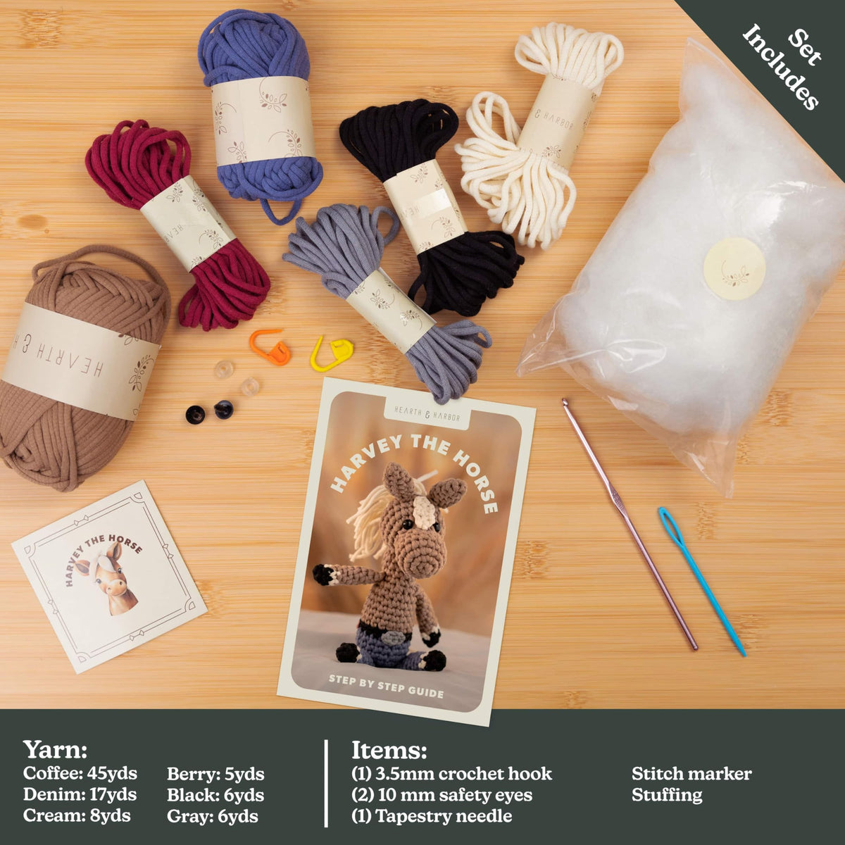 Amigurumi Crochet Kit for Beginners Adults and Kids, Learn to Crochet Kits for Adults Beginner with Easy Yarn, Stuffed Crochet Animal Kit with Step-by-Step Video Tutorials - Harvey the Horse