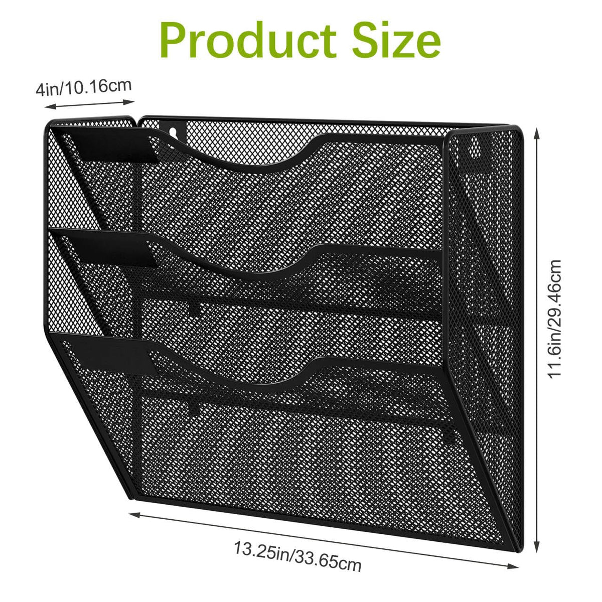 EasyPAG 3 Pocket Mesh Wall File Organizer, Hanging Paper Folder Holder with Classify Label, Vertical Wall Mount Mail Organizer for Office Home Classroom, Black
