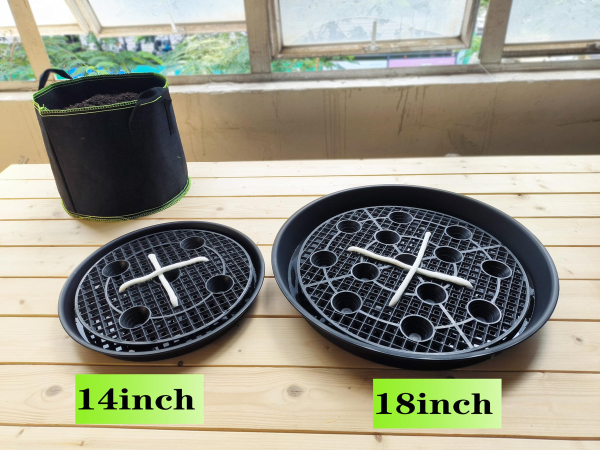 Plastic Plant Saucer Stand,4-Pack 14 inch, Elevated Plant Saucer Self-Watering Fabric Pot Base, Use Nonwoven Grow Bags, Plant Saucers Flower Pot Tray for Indoor-Outdoo and Grow Tents Greenhouses