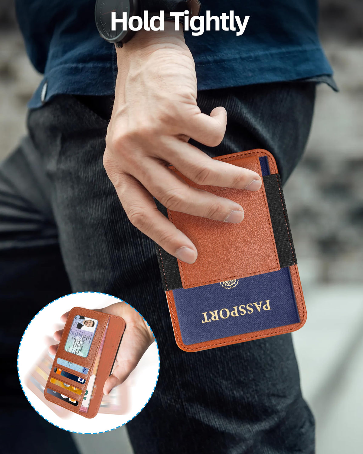 Passport Holder with Find My, RFID Leather Minimalist for Travel, Fit 4 Cards & 2 Passport