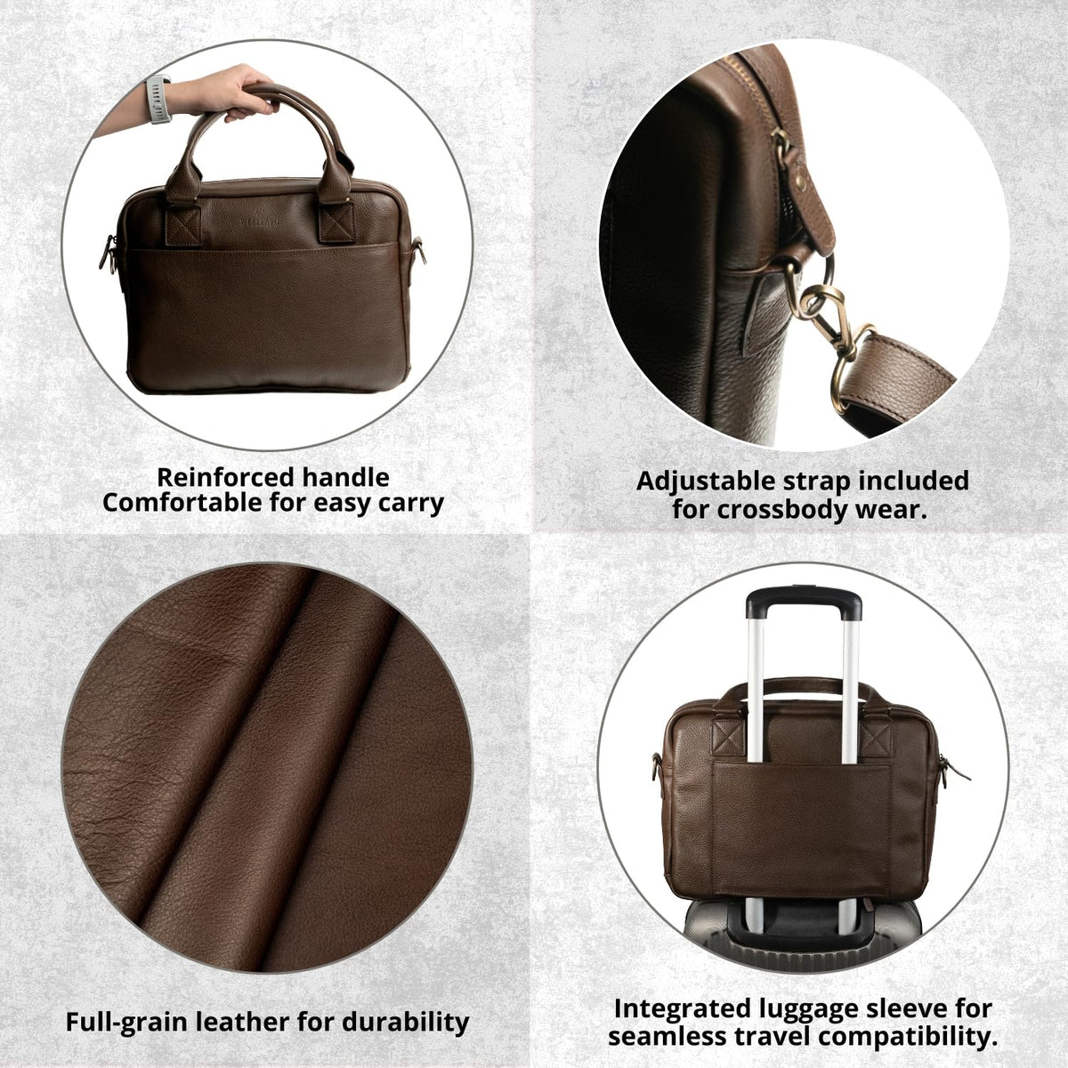 WESLEATH Full Grain Leather Briefcase | Elegant Handmade Leather Briefcase for Men, Perfect for Work and Business. (Chocolate)