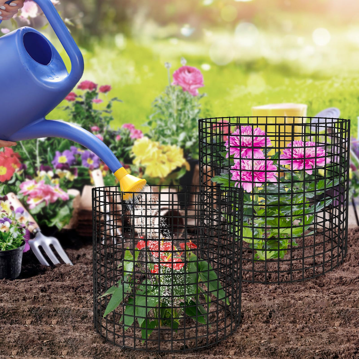 5 Pack Plant Protector from Animals, 13x12 inch Wire Plant Cages Mesh Plant Cage Garden Plant Protector, Sturdy Bunny Barricades Chicken Wire Cloche Plant Protectors for Keeping Bunny Animals Out