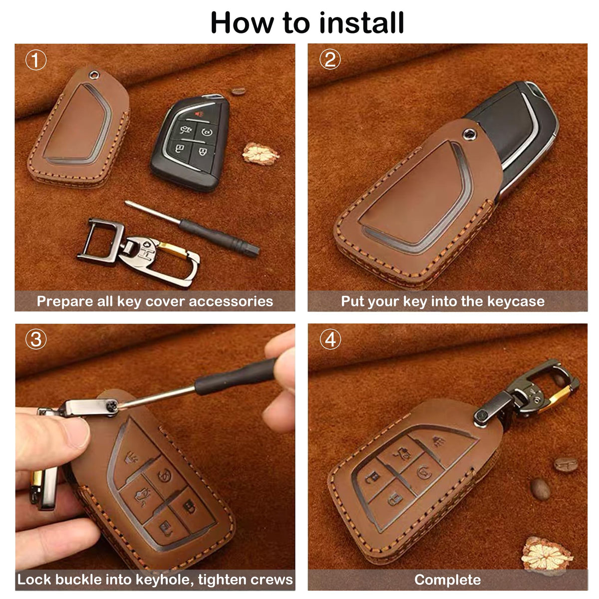 Leather Key Fob Cover for Chevy, Retro Smart Fob Protection Case Compatible with 2021 2022 2023 2024 2025 Chevy Tahoe Suburban GMC Yukon Denali Sierra Silverado Buick (Black, 6 Buttons)