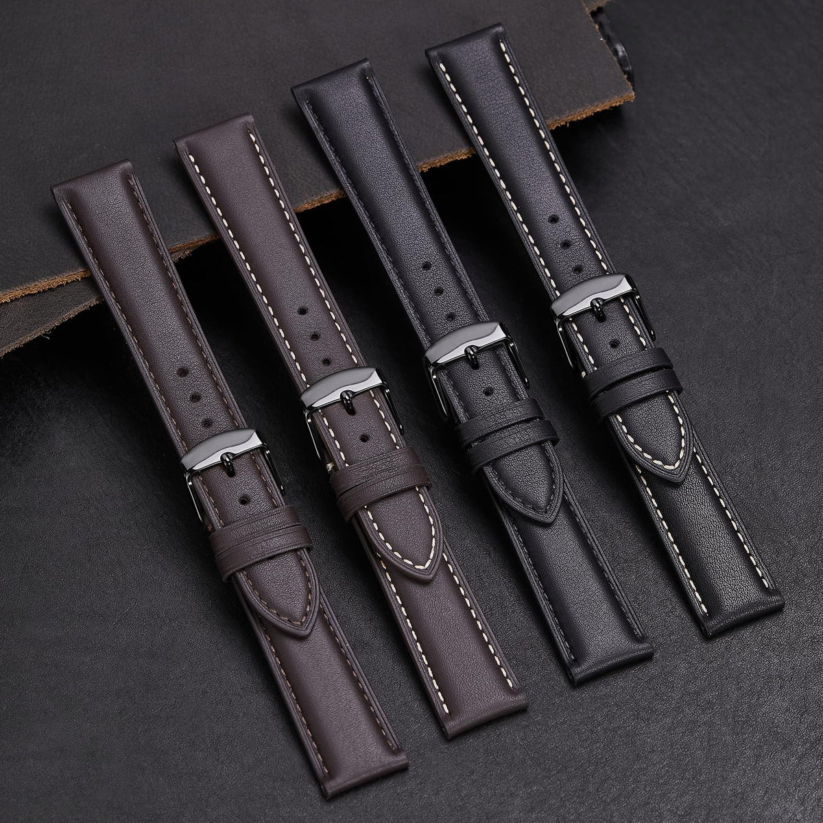 Afany Leather Watch Band 19mm for Men and Women, Quick Release Watch Strap, Black Replacement Watchband