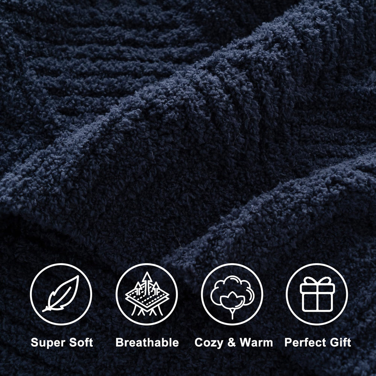 Battilo Navy Blue Chenille Throw Blanket for Couch, Soft Diamond Textured Knit Blanket, Cozy Lightweight Decorative Blankets for Sofa, 50"x60"