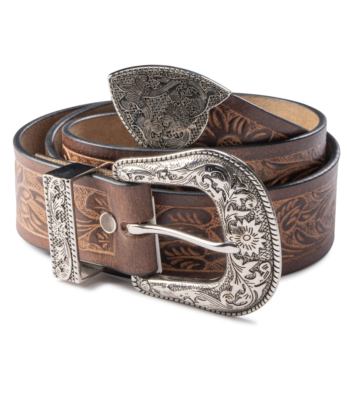 Angus Stoke western belt - Genuine buffalo leather - men's cowboy western & rodeo belt - hand-carved leather belt Jessy (Brown, 34-36")