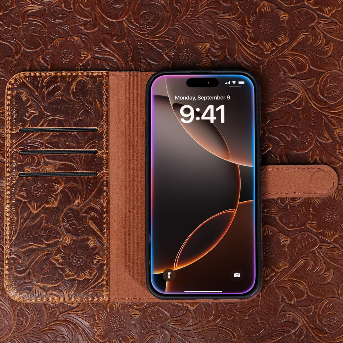 RMAWRAD Leather Case Compatible with iPhone 16 Pro Max Wallet 6.9",Genuine Leather 2in1 Magnetic Detachable Shockproof Kickstand,Flip Folio Cover with Card Slot,Wireless Charging RFID Blocking Brown