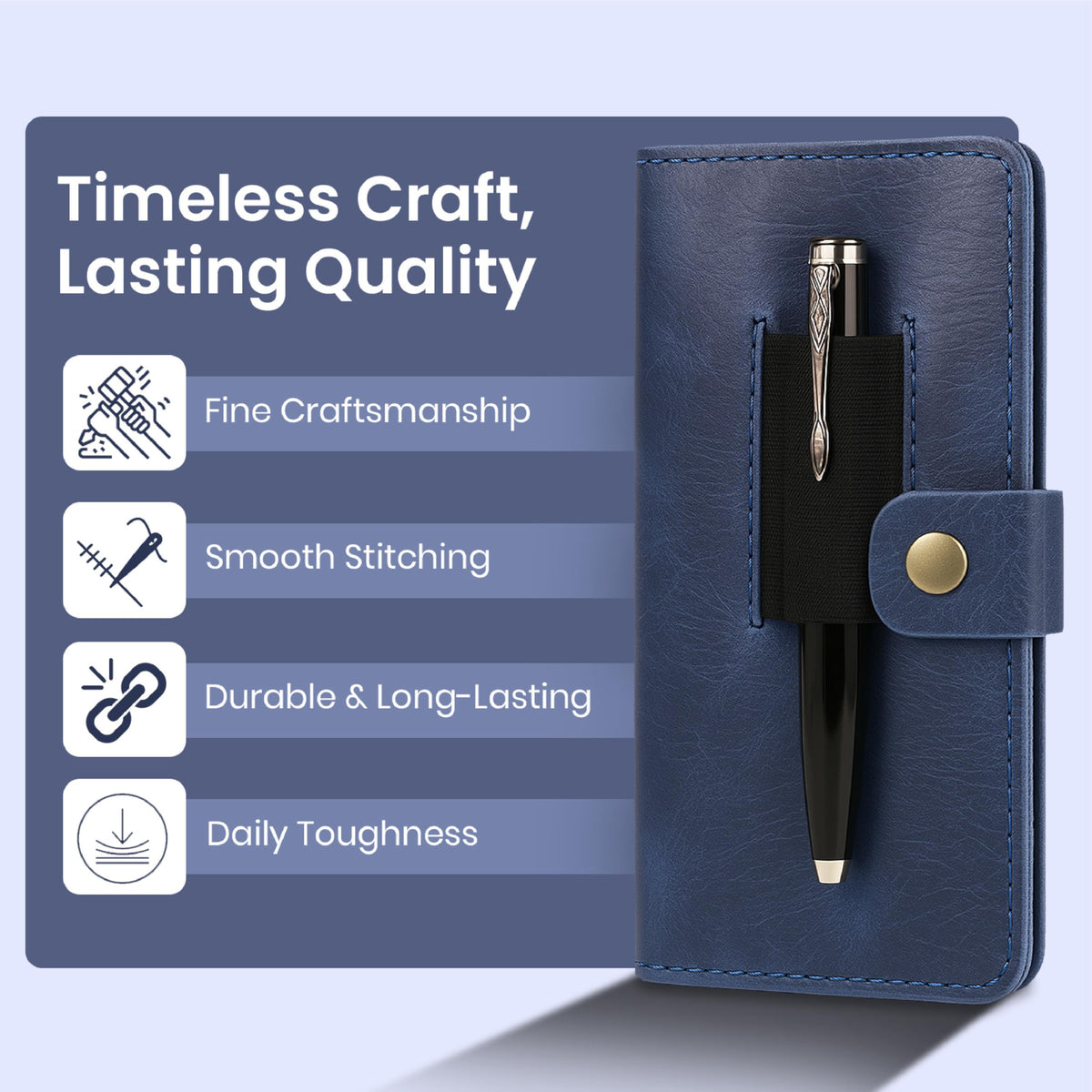 TheAntiq Leather Checkbook Cover with Pen Loop, Full Grain Check Book Holder Wallet for Personal & Duplicate Checks, Slim Money Organizer for Men & Women- Blue