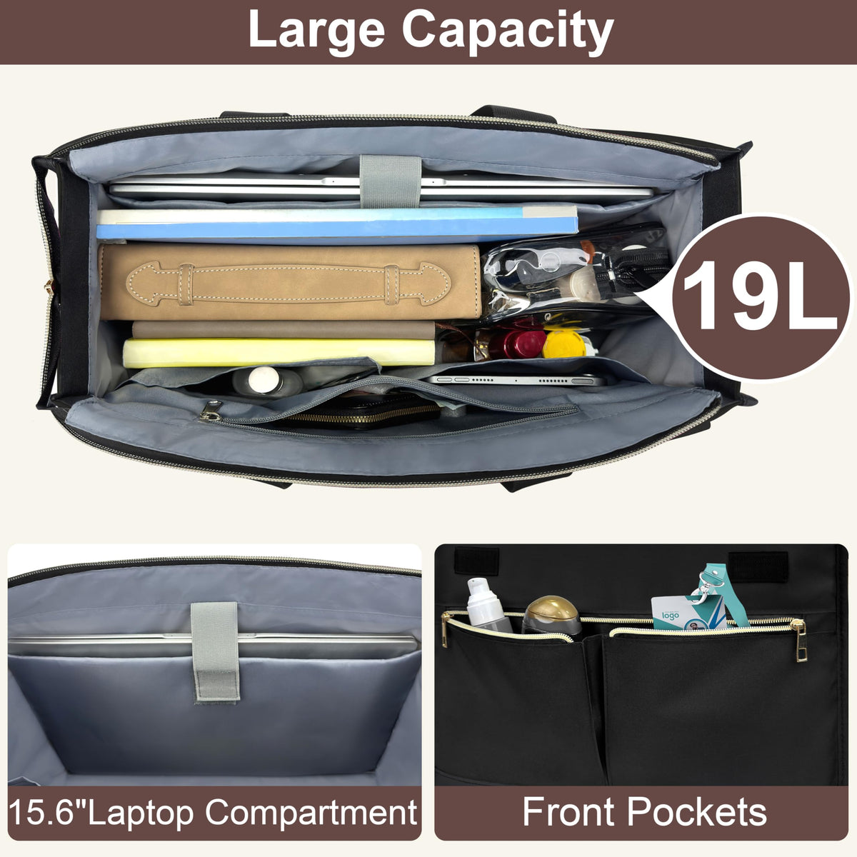 PASMAN Laptop Bag for Women 15.6 Inch, Work Bags for Teacher & Nurse with Compartments, Professional Office Computer Handbag(Black)