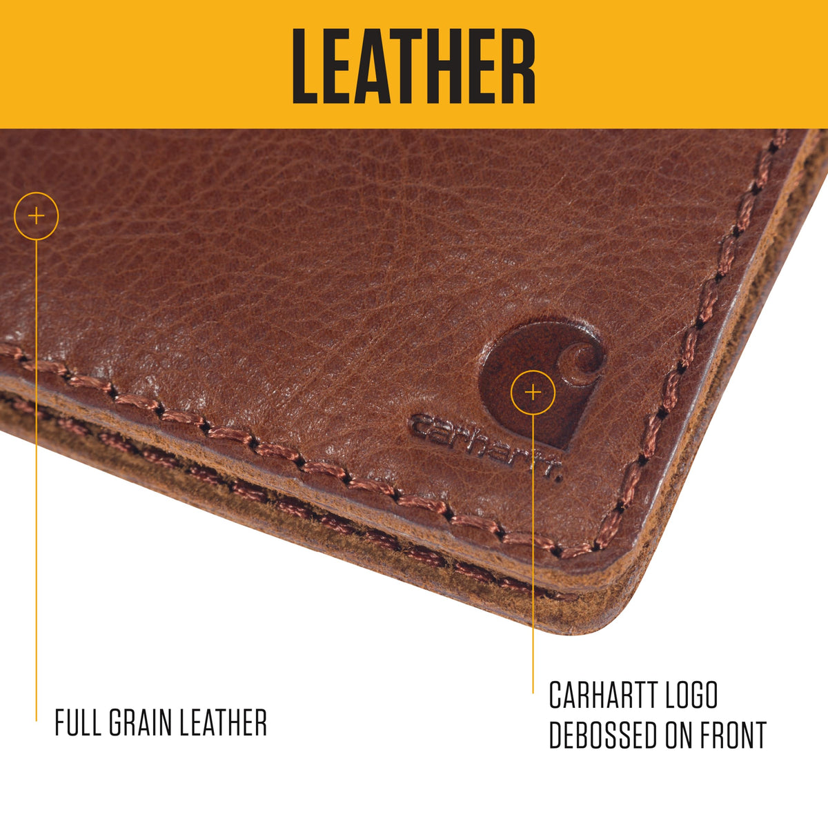 Carhartt Mens Full Grain Patina Leather Wallets, Bifold, and Front Pocket Options, Brown (Bifold)