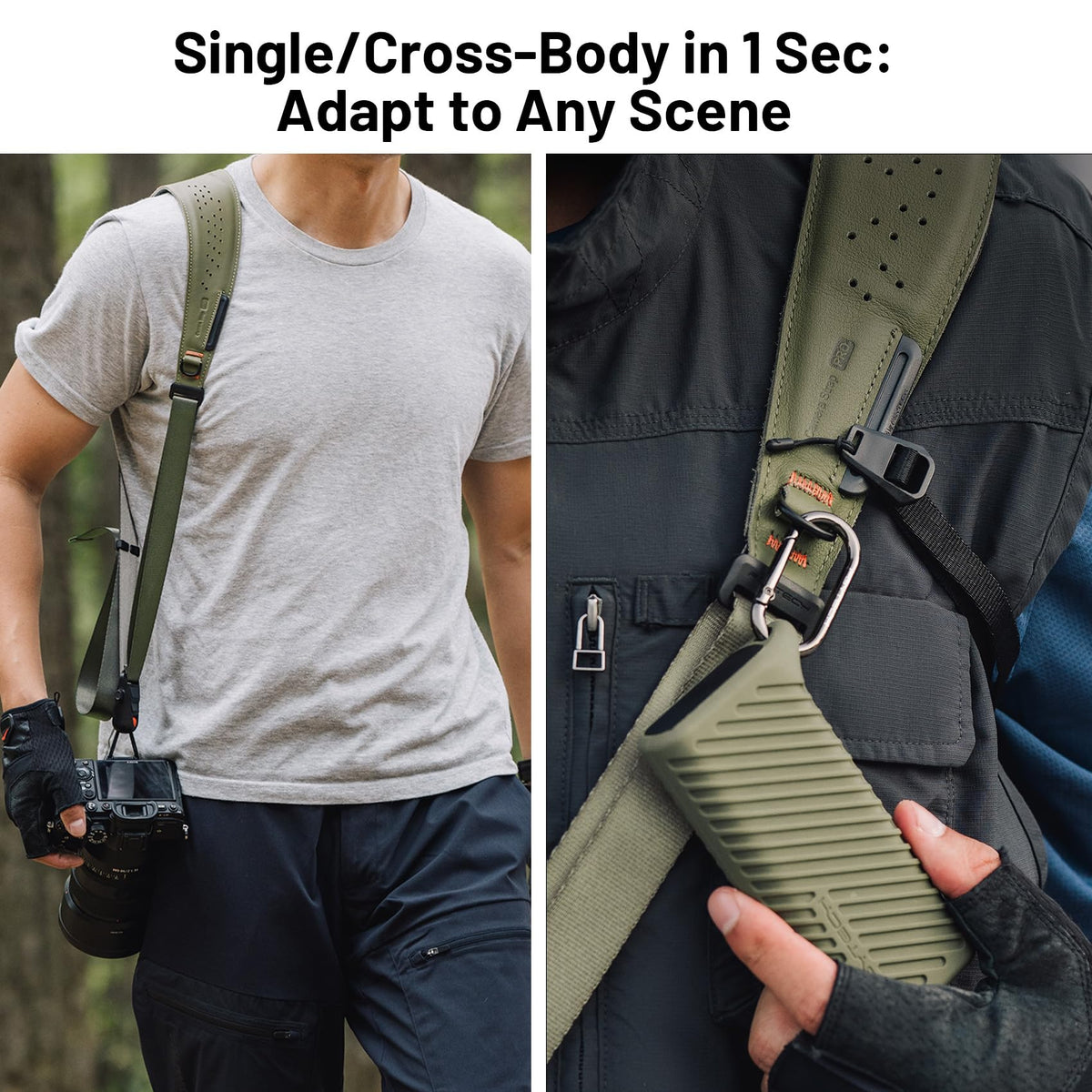 PGYTECH Camera Strap Pro, Quick Release Heavy Duty Camera Shoulder Strap With Detachable Underarm Strap, Professional Camera Harness, Leather Ergonomic Shoulder Pad for DSLR/Mirrorless Cameras, Green