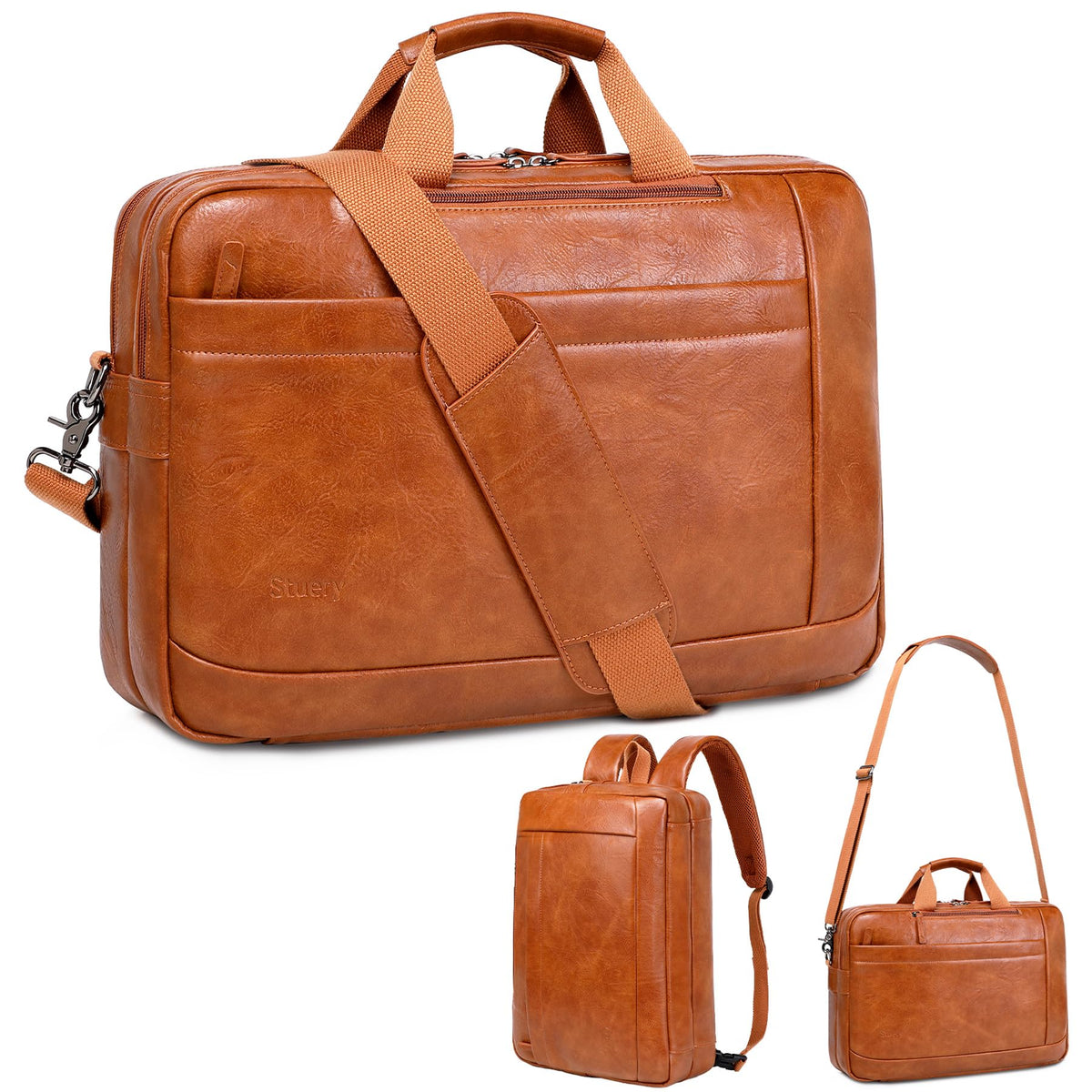 Faux Leather Messenger Bag for Men | 17-17.3 Inch Leather Mens Laptop Bag Leather Briefcasen Convertible Backpack 3 in 1 Computer Handbags Work Bag Shoulder Crossbody Bag Office | Vintage Brown