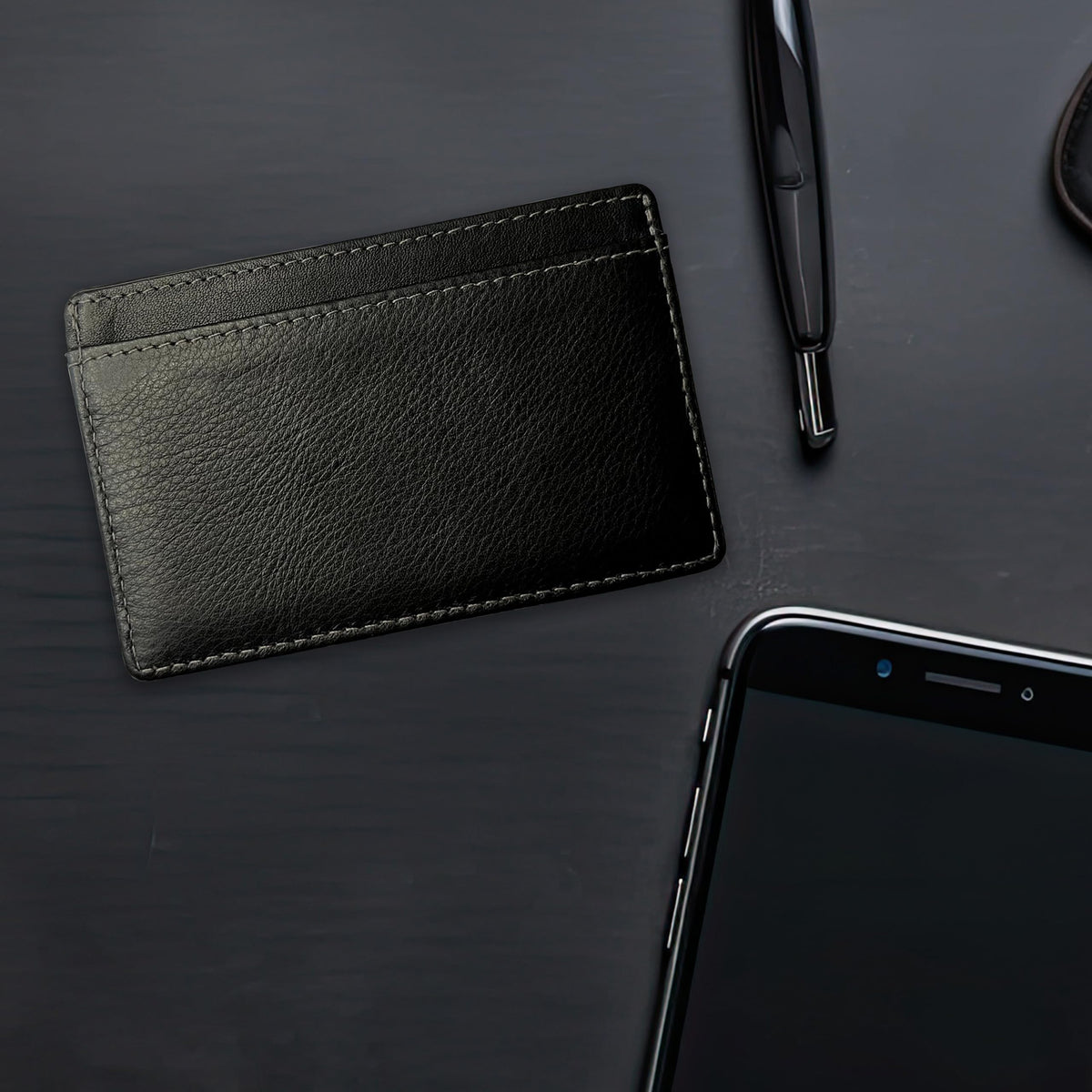 thisiswallet 2 Card Minimalist Wallet for Men & Women - Genuine Leather Ultra Thin Black Credit Card Holder - Compatible with American Express Platinum