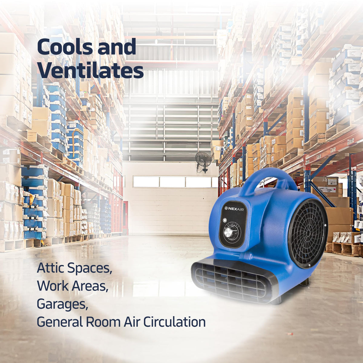 NEXAIR 1/4 HP High-Velocity Industrial Carpet Dryer 3 Speed, Powerful Air mover blower Adjustable angle, Floor drying fan, Dries, Cools, and Ventilates Attic Spaces, Work Areas, Garages