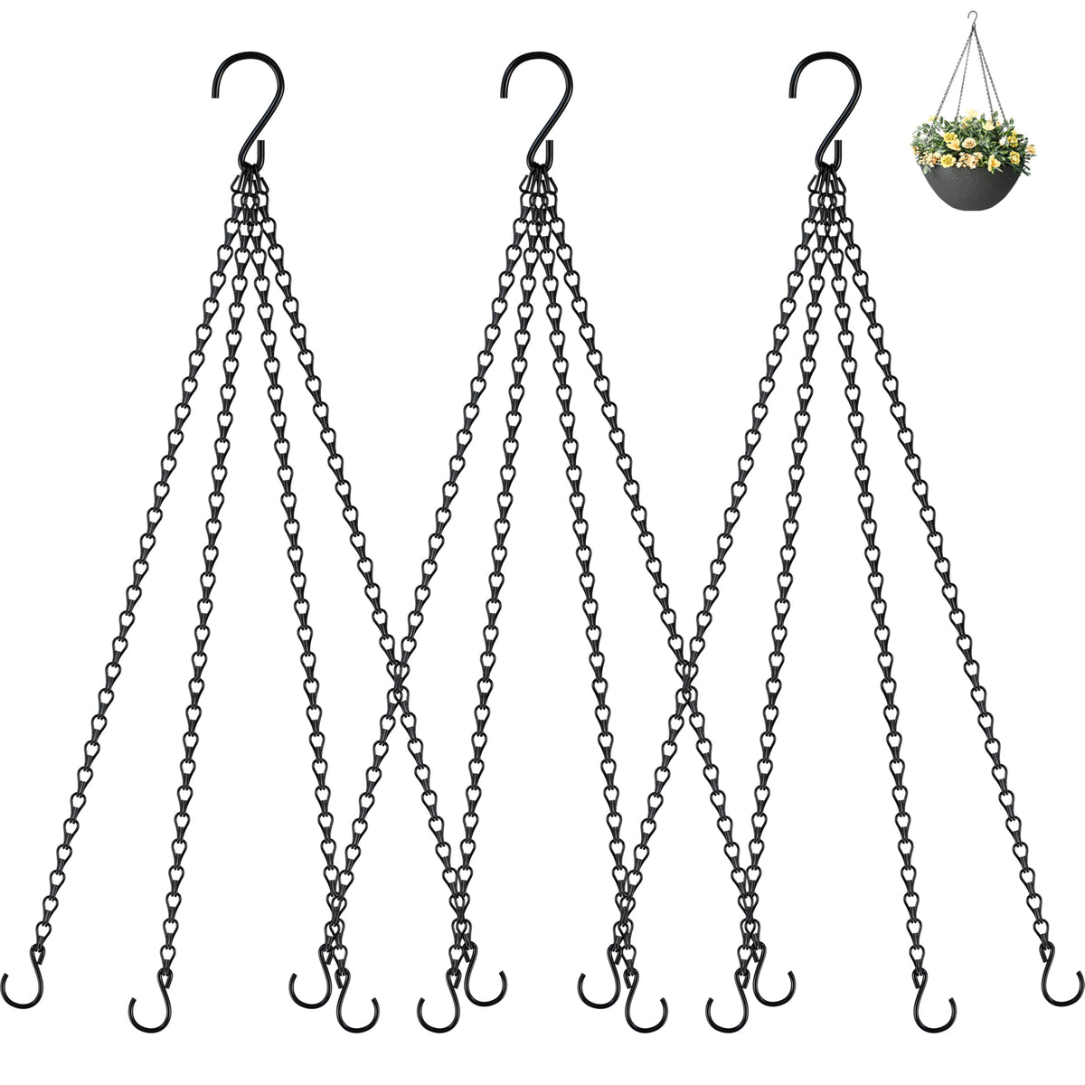garini 3 Pack, 23 Inch Hanging Baskets Chain, Hanging Chains with Hooks Flower Pot Chain Replacement Plant Hangers for Planters, Bird Feeders and Lanterns(Black)…