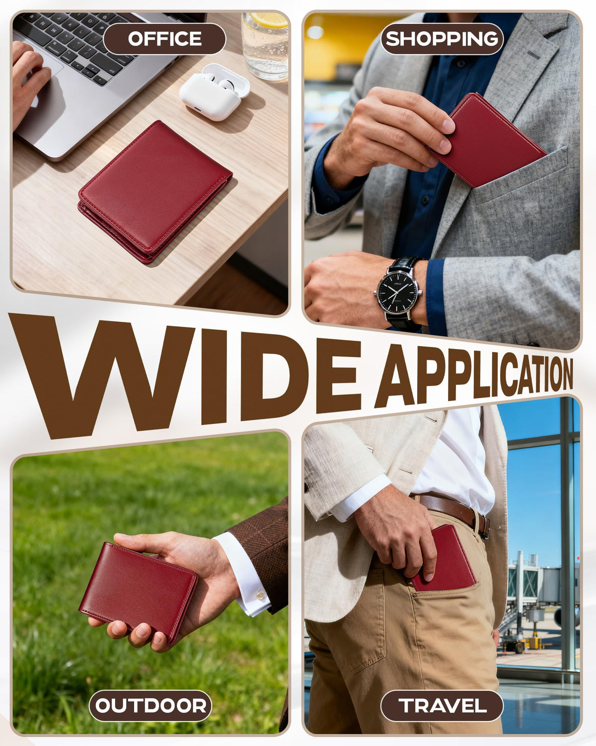 GNDR Wallet For Men Bifold Red RFID Blocking Slim Faux Leather Wallets Card Holder Front Pocket Minimalist Men Accessories With Gift Box