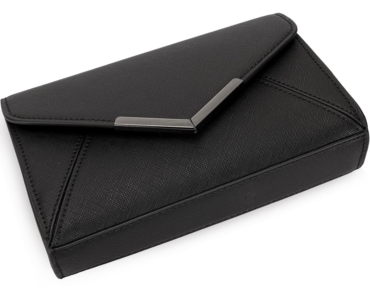 DEXMAY Women Envelope Clutch Faux Saffiano Leather Evening Handbag Foldover Clutch Bag Formal Dressy Purse Black
