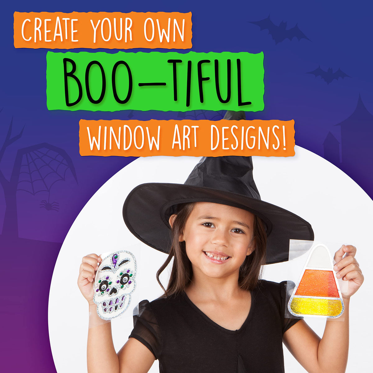 Creativity for Kids Halloween Window Art Kit | Create 7 Spooky Suncatchers with Paint, Rhinestones & Wiggly Eyes | DIY Craft Kit for Kids | Fun for Parties, Gifts & Seasonal Décor (Ages 6+)