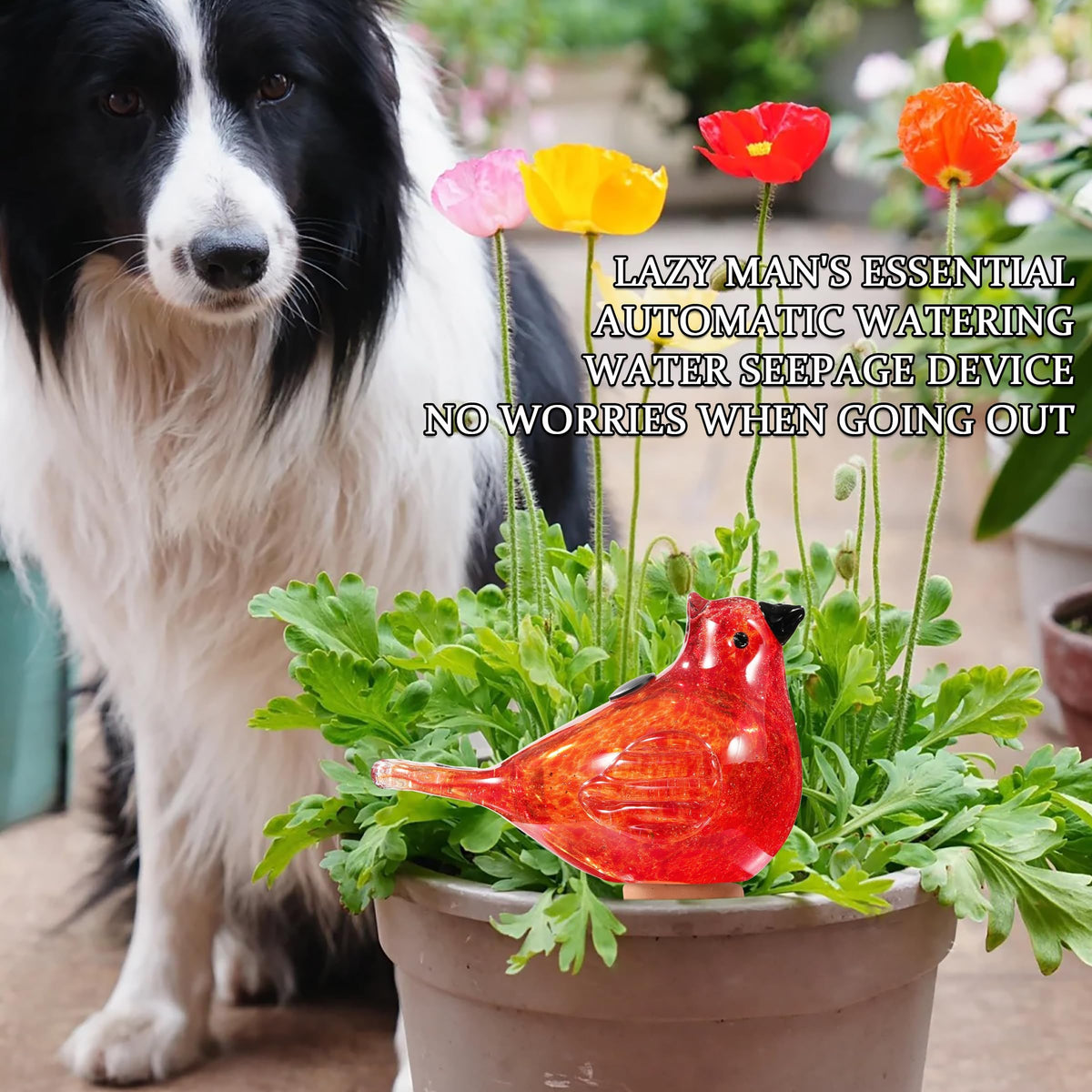 Plant Watering Globes, Bird Glass Self Watering Planter Insert - for Indoor & Outdoor Plants - Glass Plant Water Globes for Daily Use, Planter Spikes to Support Indoor & Outdoor Plant Health, Red