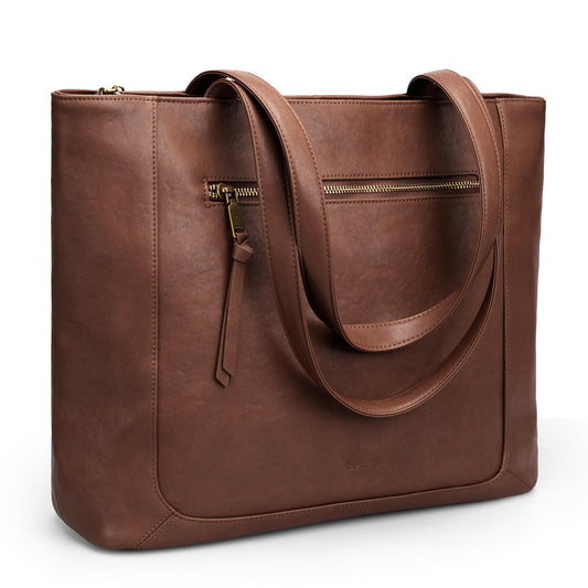 befen Genuine Leather Tote Bag for Women Work, Large Tote Bag with Zipper Real Leather Purse with 15.6" Compartment Womens Designer Shoulder And Handbags For Travel Everyday, Brown