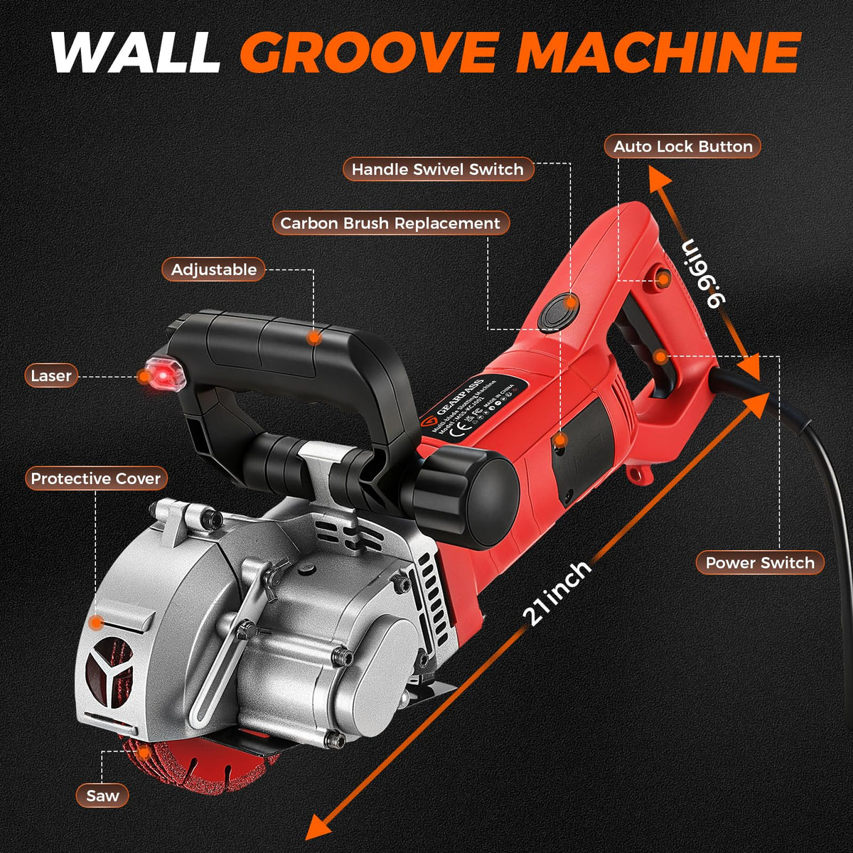 4200W Professional Electric Wall Chaser, Max 1.65"W & 1.6"D, 5" Wall Grooving Machine & Concrete Cutter, 110V Dust-Free Tool Kit with Pump, 5 Blades & Vacuum Adapters, UL Listed