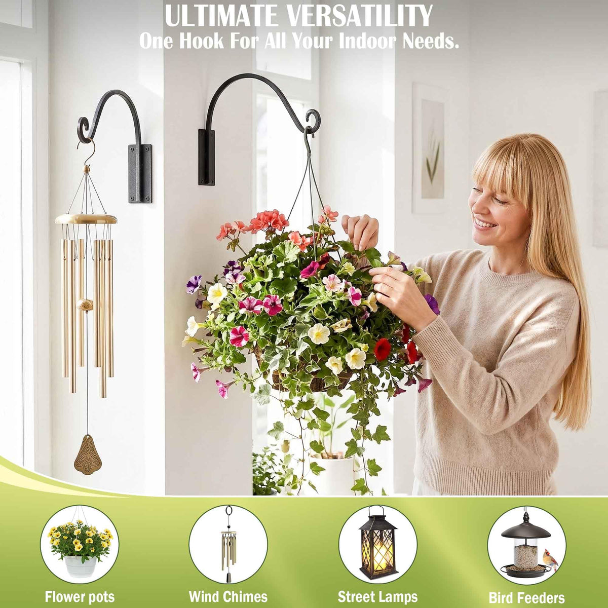 Lifyzoon Heavy Duty Plant Hanger Bracket: 2 Packs 16 Inch Metal Hanging Plant Bracket, 80lbs Weight Capacity - Hanging Plant Wall Hooks for Bird Feeder, Wind Chimes, Flower Baskets, Indoor Outdoor